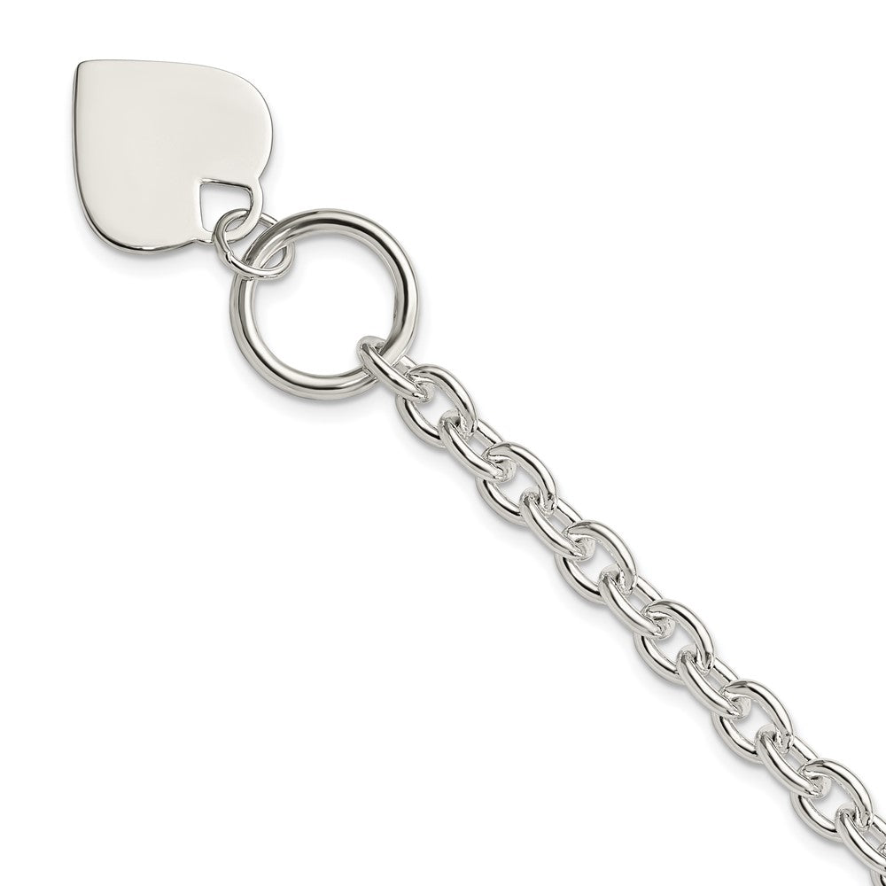 Sterling Silver Engravable 19x Heart Charm Rolo Link Toggle Bracelet