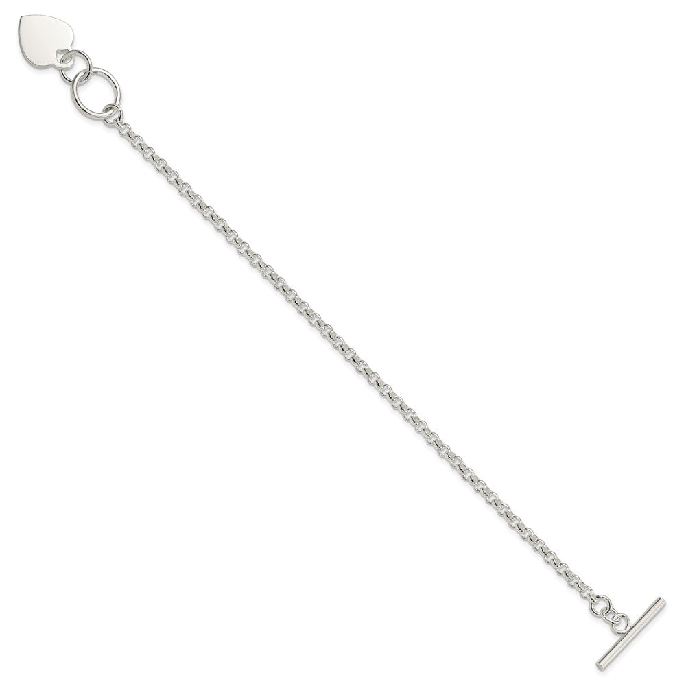 Sterling Silver Engravable 17x Heart Charm Cable Link Toggle Bracelet