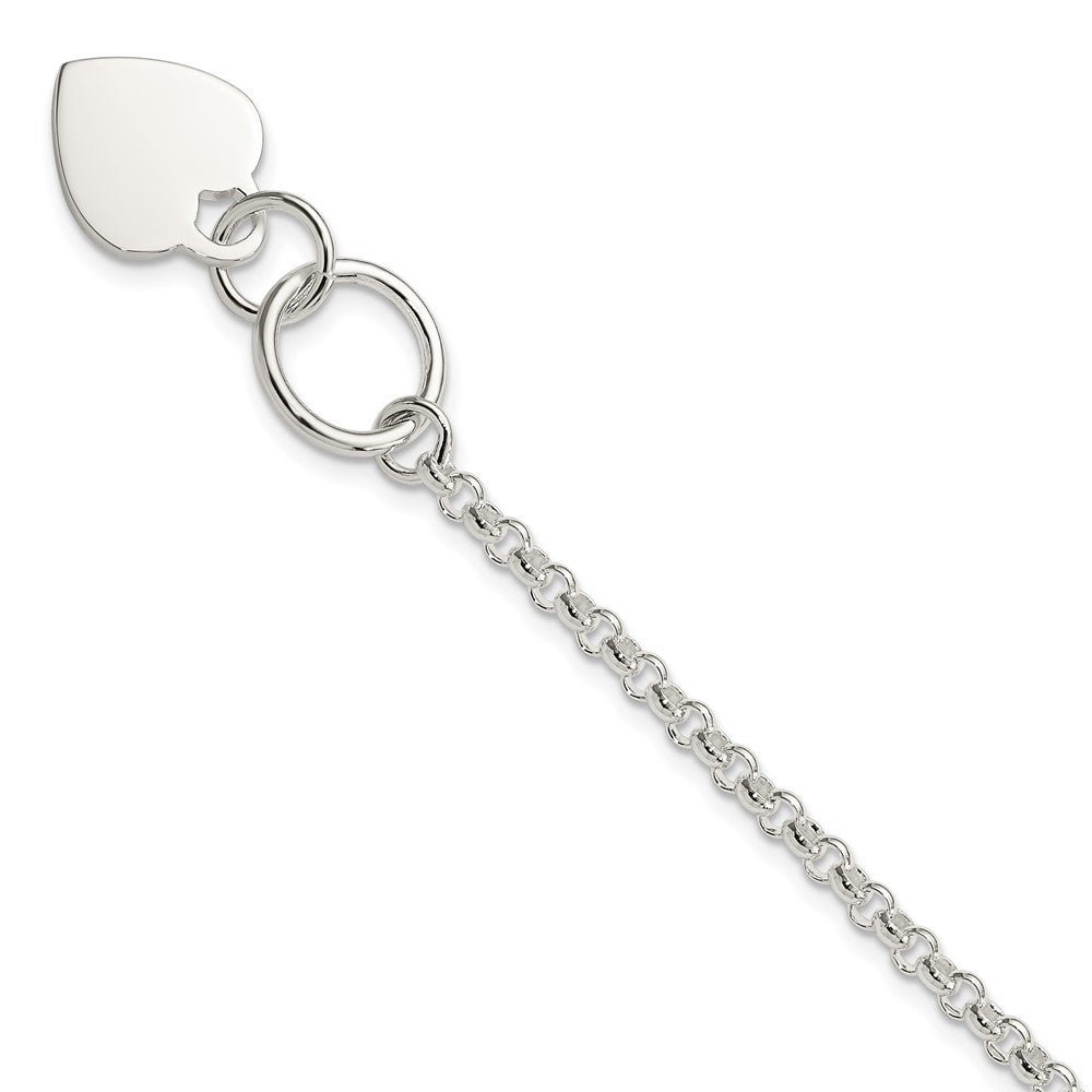 Sterling Silver Engravable 17x Heart Charm Cable Link Toggle Bracelet