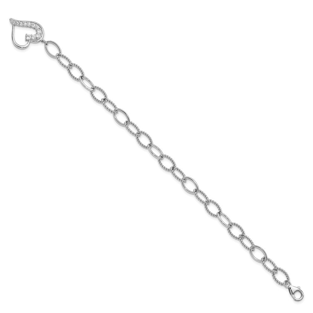 Sterling Silver Rhodium-plated CZ Journey Heart Dangle Bracelet