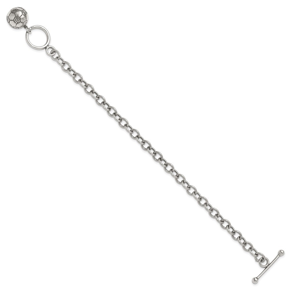 Sterling Silver Antiqued Soccer Ball Dangle Toggle Bracelet