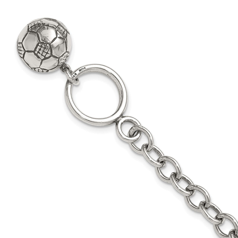 Sterling Silver Antiqued Soccer Ball Dangle Toggle Bracelet