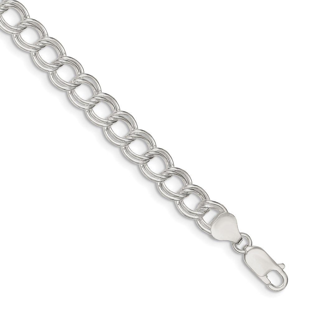 Sterling Silver Semi-Solid Double Link Charm Bracelet