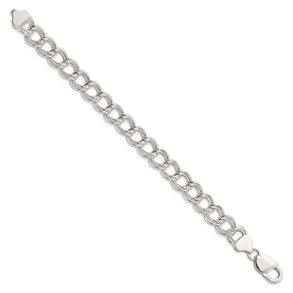 Sterling Silver Semi-Solid Double Link Charm Bracelet
