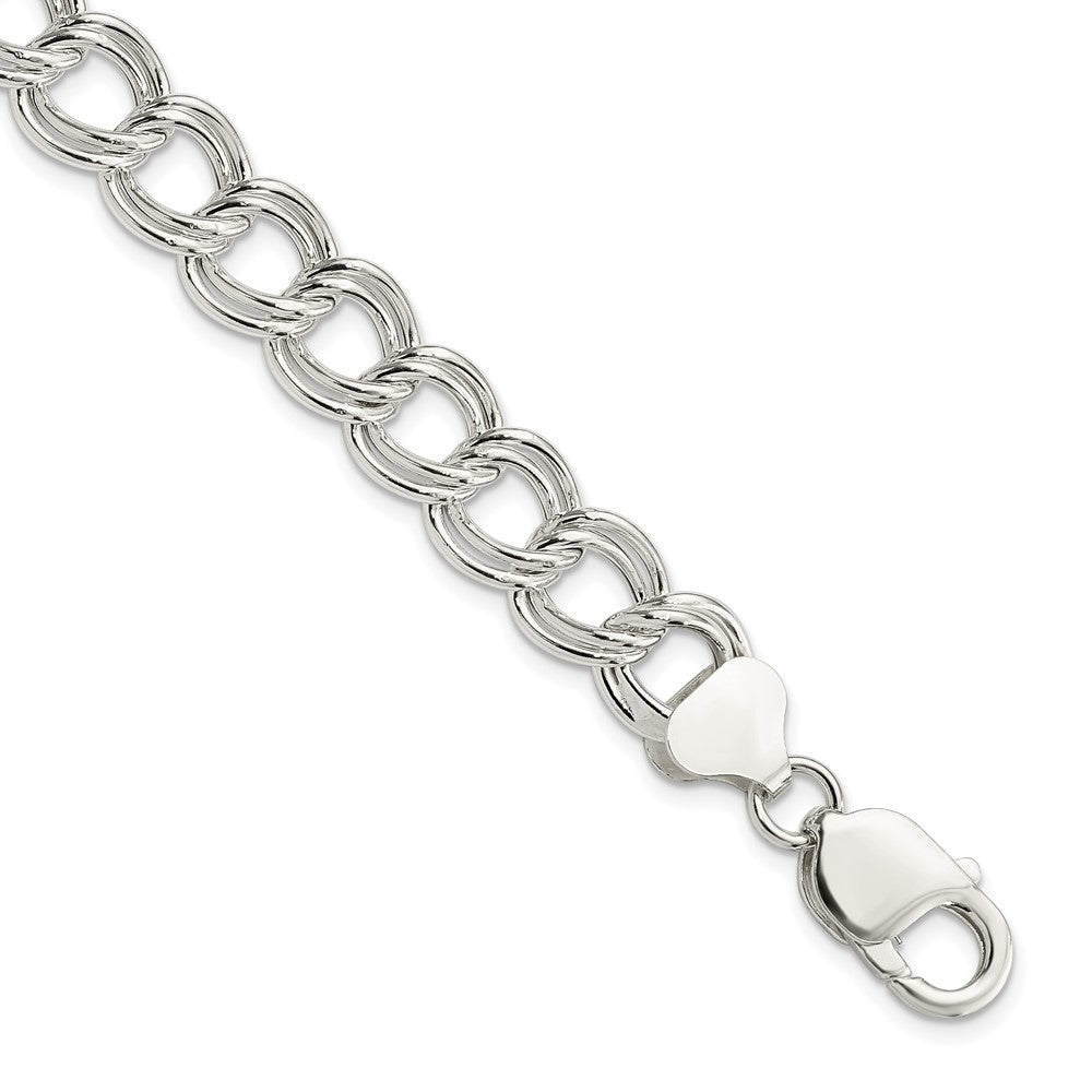 Sterling Silver Semi-Solid Double Link Charm Bracelet