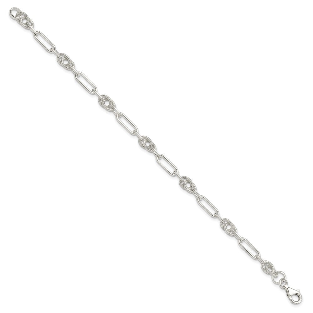 Sterling Silver Fancy Textured Double and Paperclip Link Bracelet