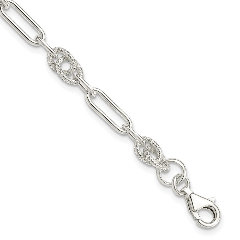 Sterling Silver Fancy Textured Double and Paperclip Link Bracelet