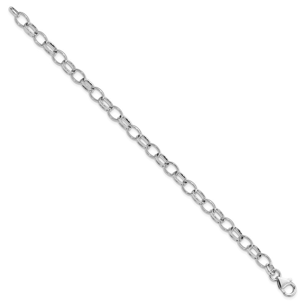 Amore La Vita Sterling Silver Rhodium-plated Solid Cable Chain with Fancy Lobster Clasp Charm Bracelet