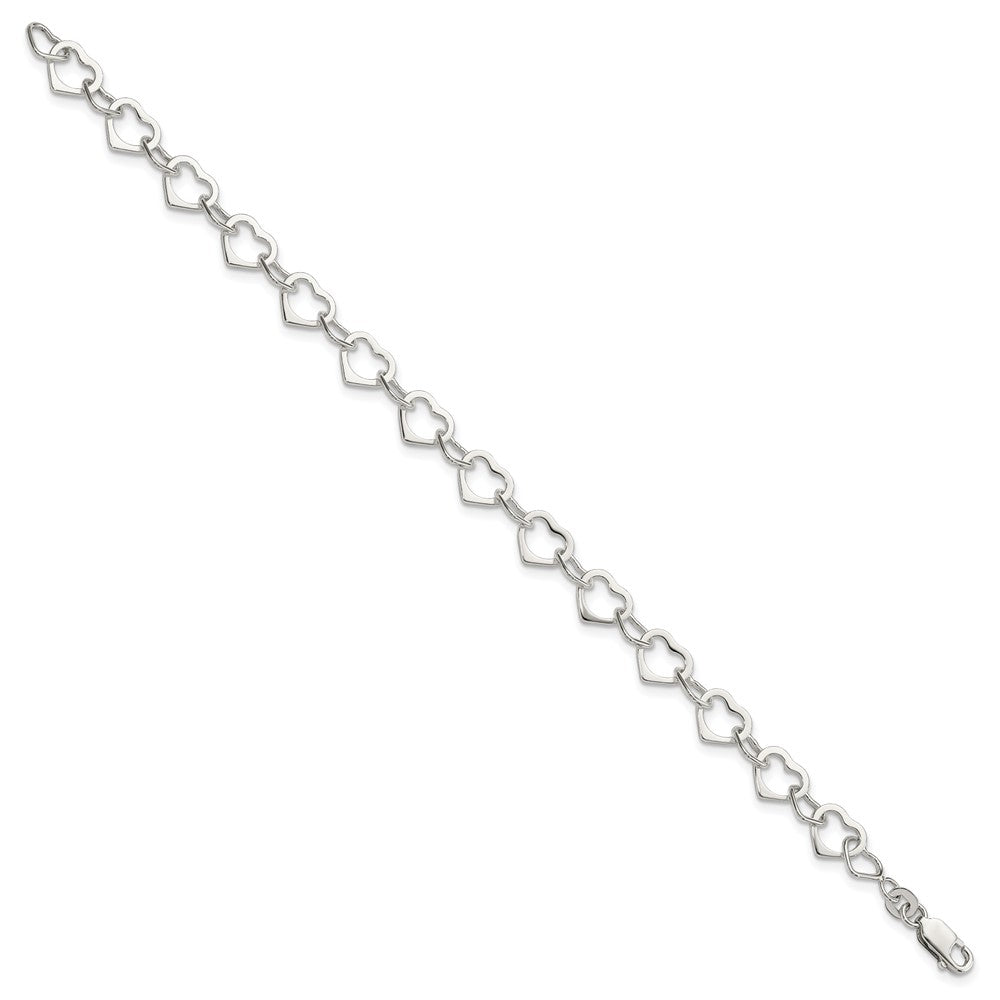 Sterling Silver Polished Heart Link Bracelet