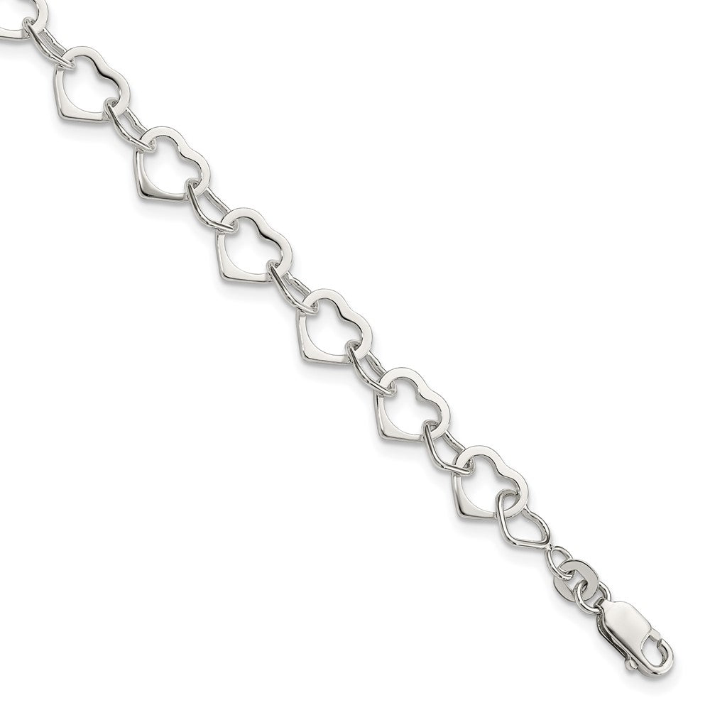 Sterling Silver Polished Heart Link Bracelet