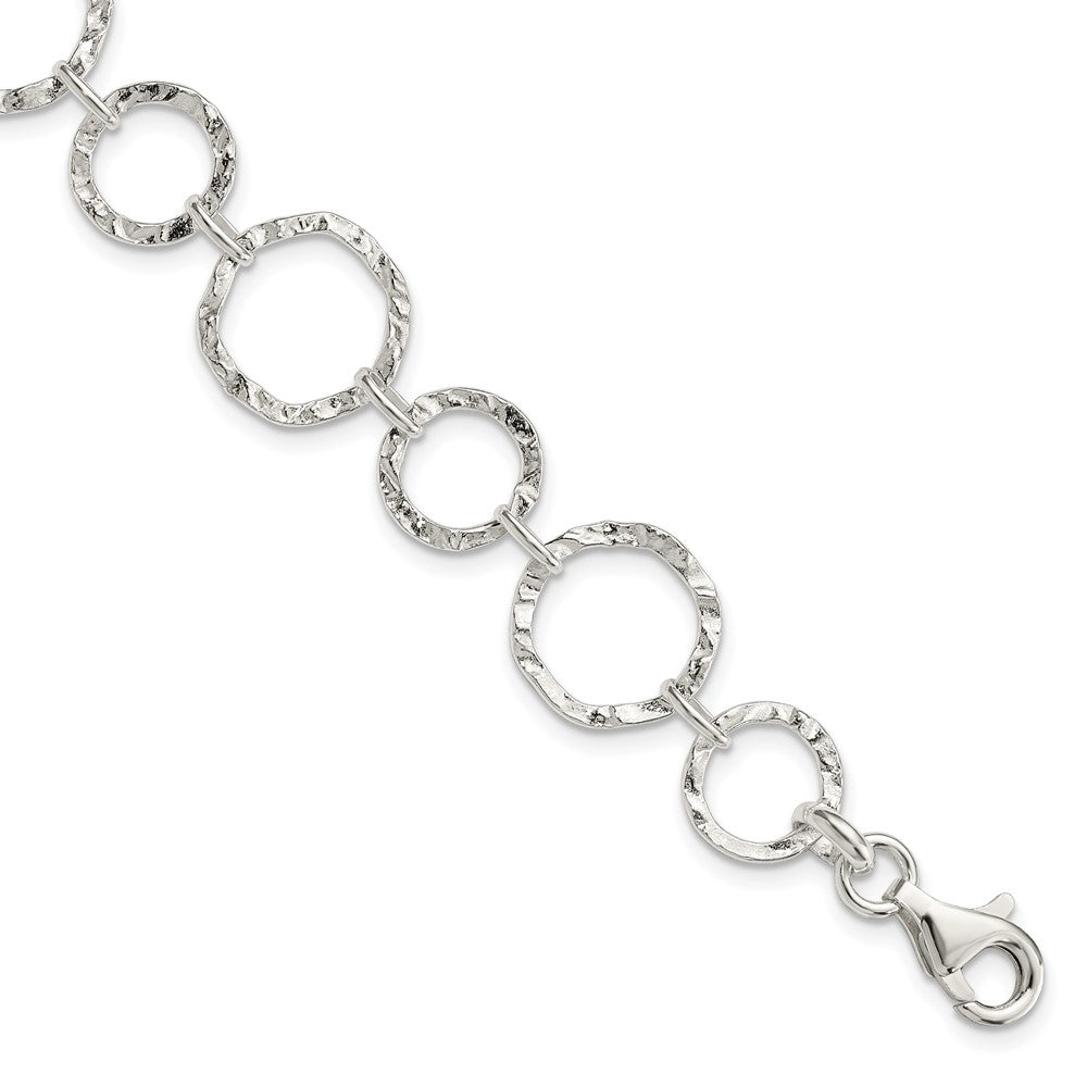 Sterling Silver Polished Textured Fancy Circle Link Bracelet