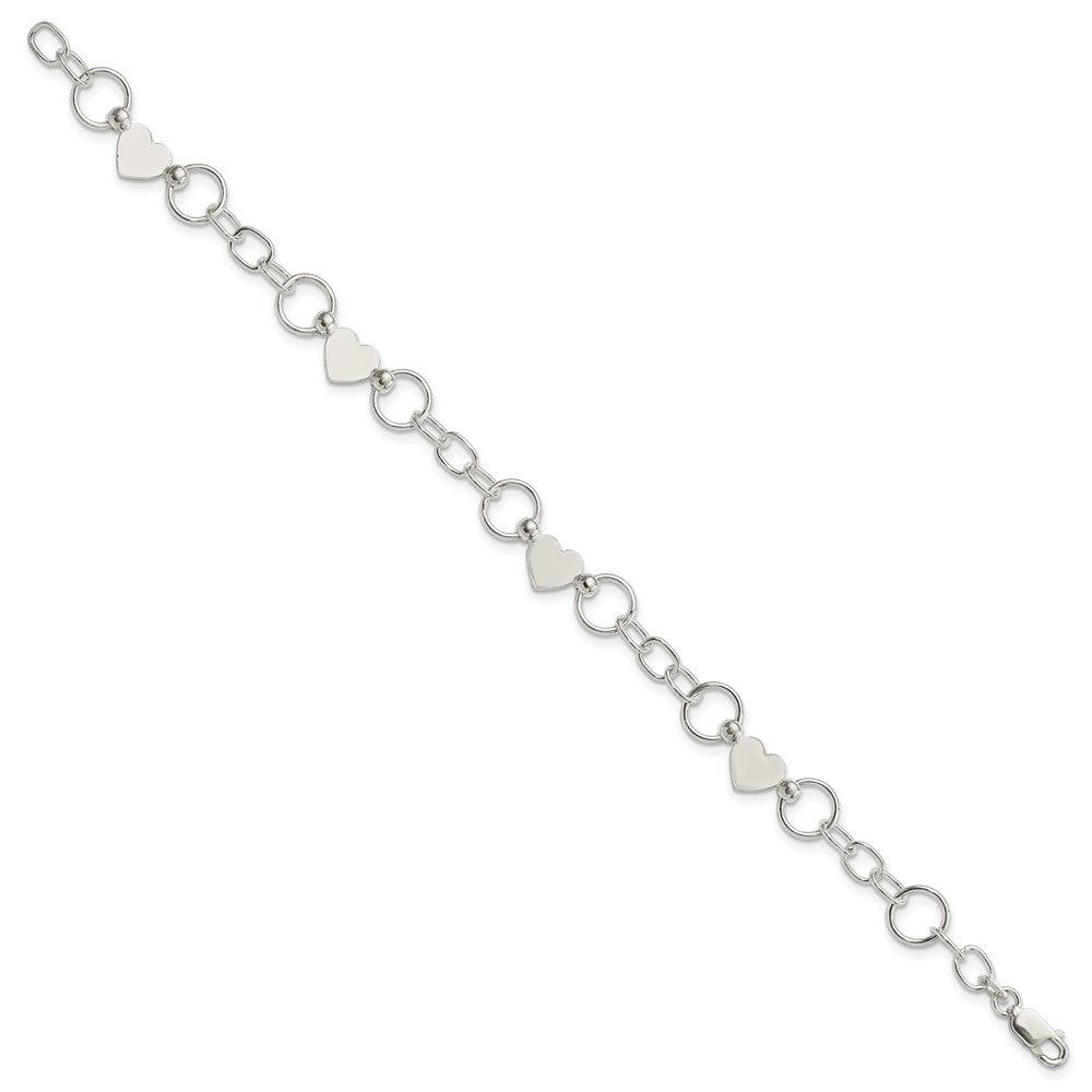Sterling Silver Polished Heart and Chain Bracelet