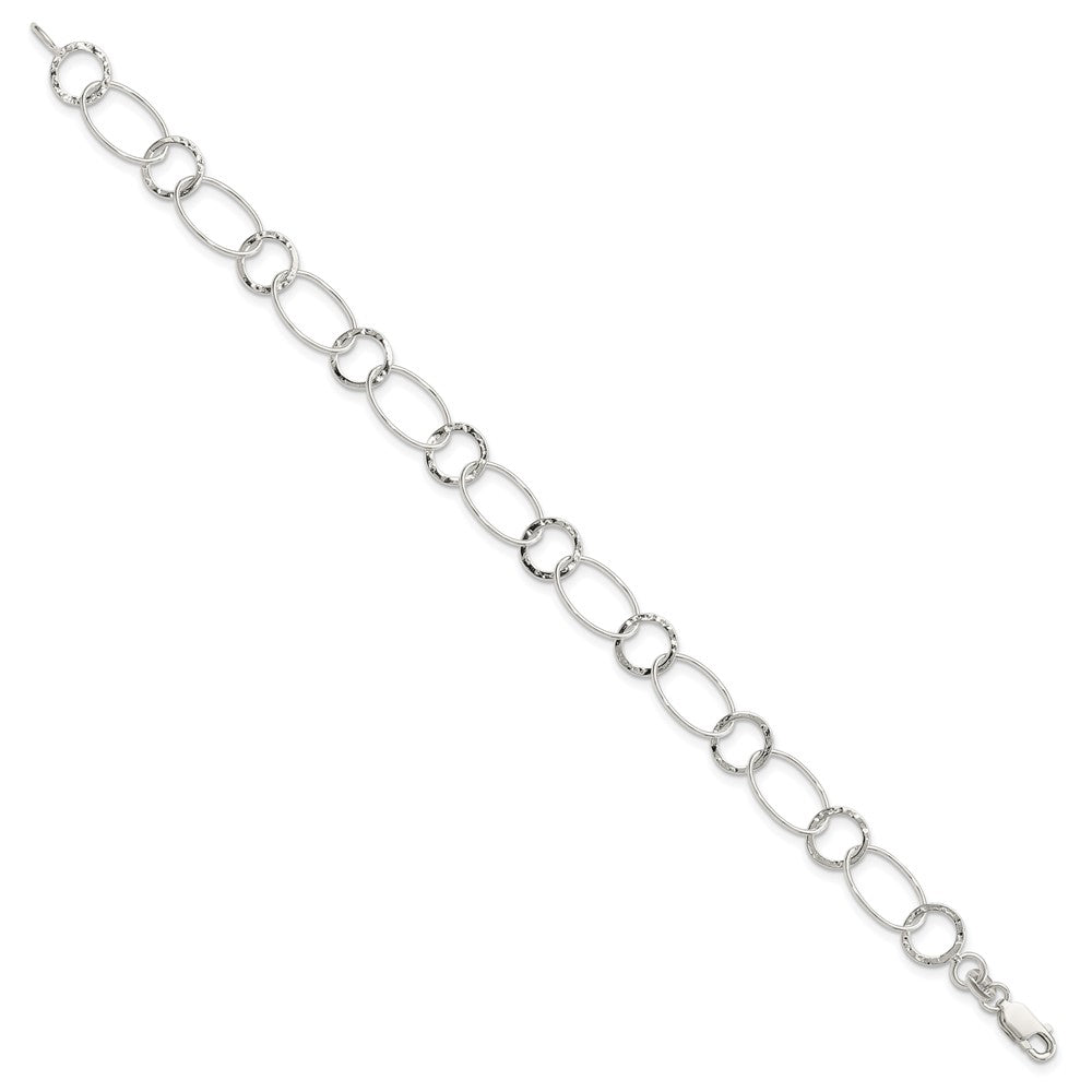 Sterling Silver Polished Textured Fancy Link Bracelet