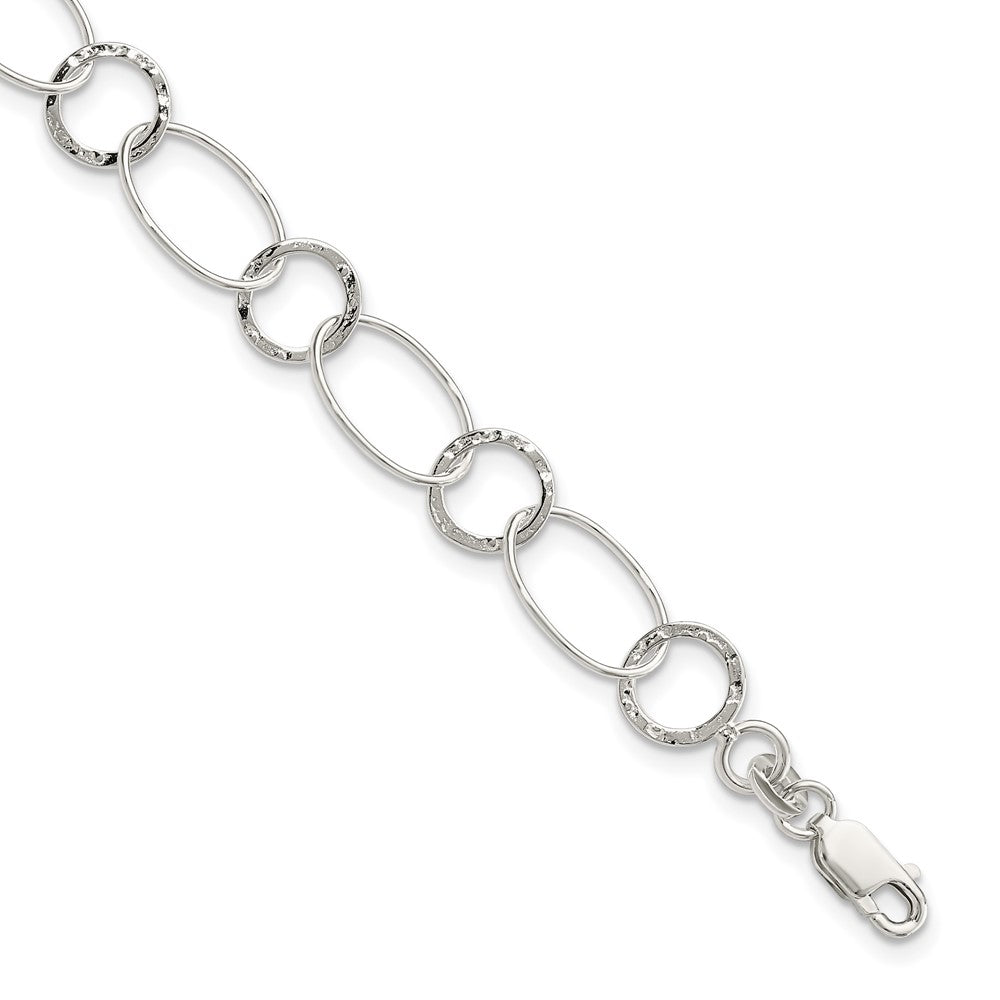 Sterling Silver Polished Textured Fancy Link Bracelet