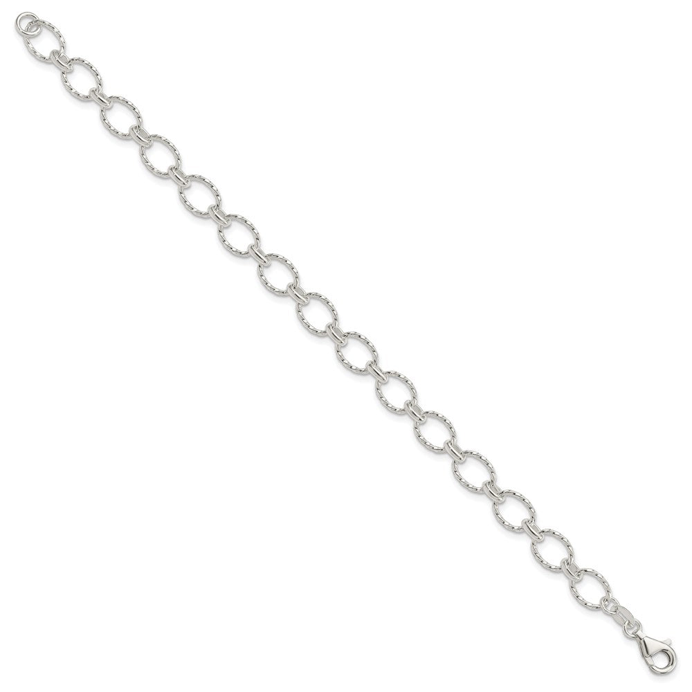 Sterling Silver Polished Textured Fancy Link Bracelet