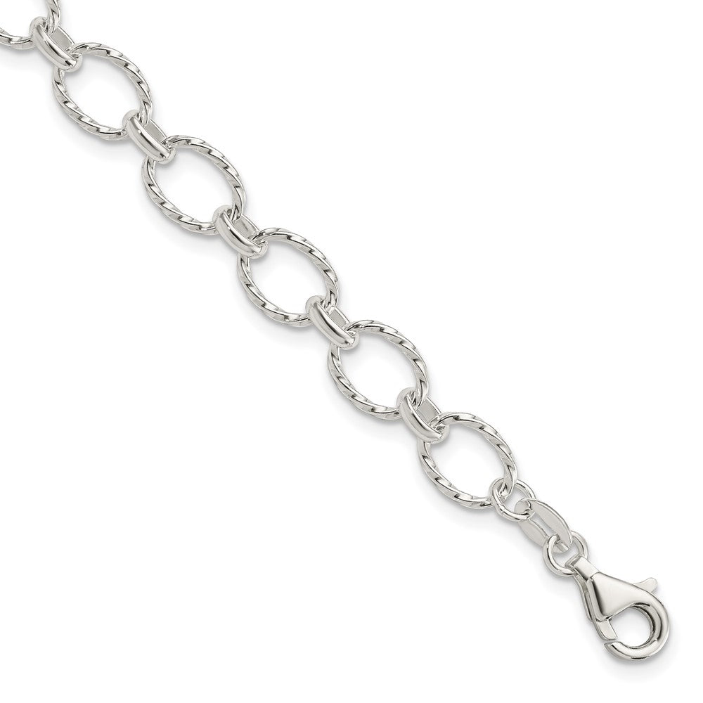 Sterling Silver Polished Textured Fancy Link Bracelet