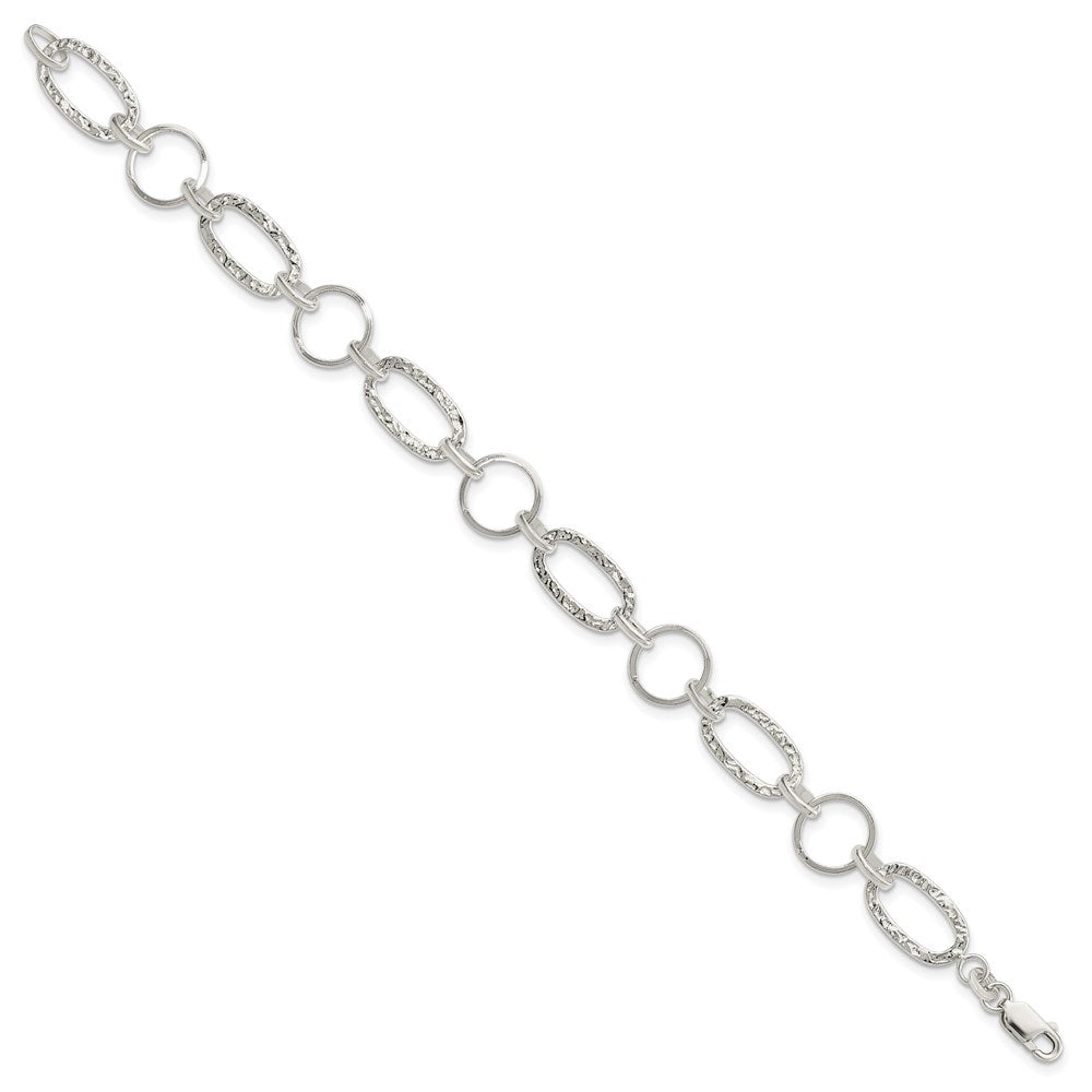 Sterling Silver Textured Oval and Circle Bracelet