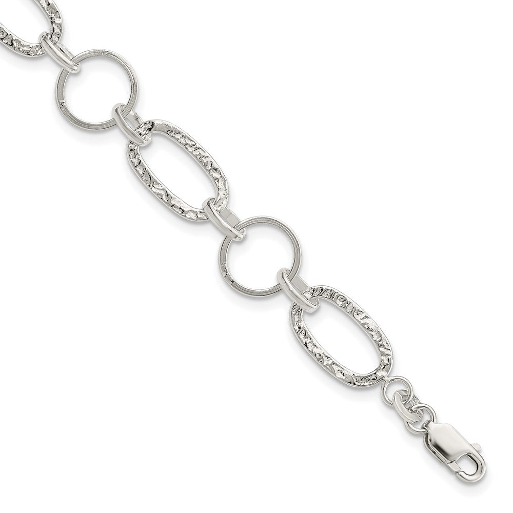 Sterling Silver Textured Oval and Circle Bracelet