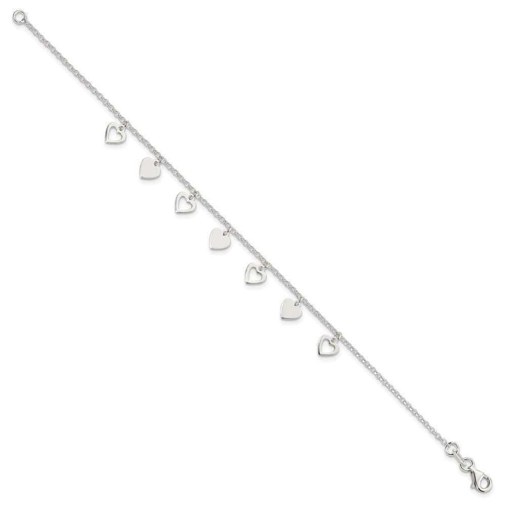 Sterling Silver Polished Heart Charms Bracelet