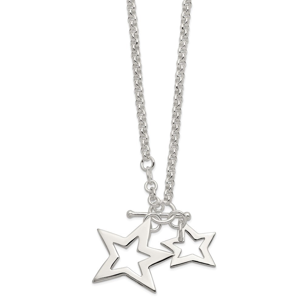 Sterling Silver Polished Fancy Stars Toggle Necklace