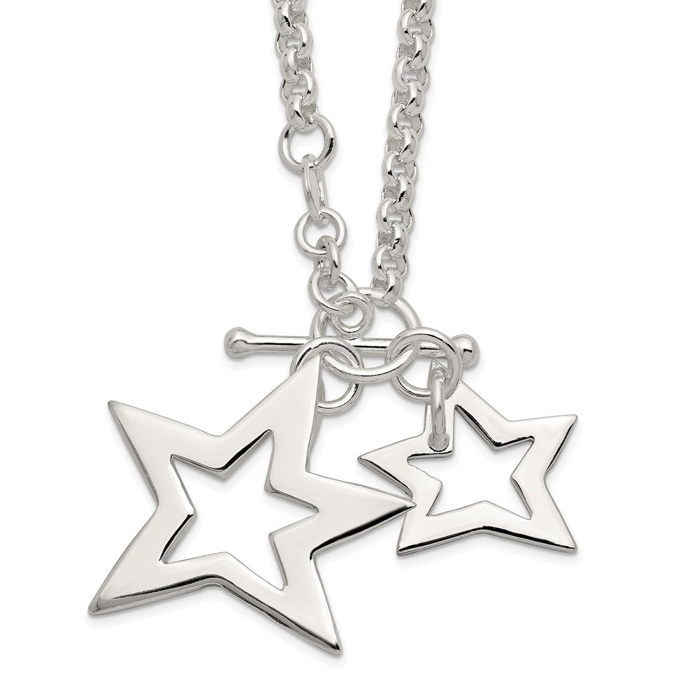 Sterling Silver Polished Fancy Stars Toggle Necklace