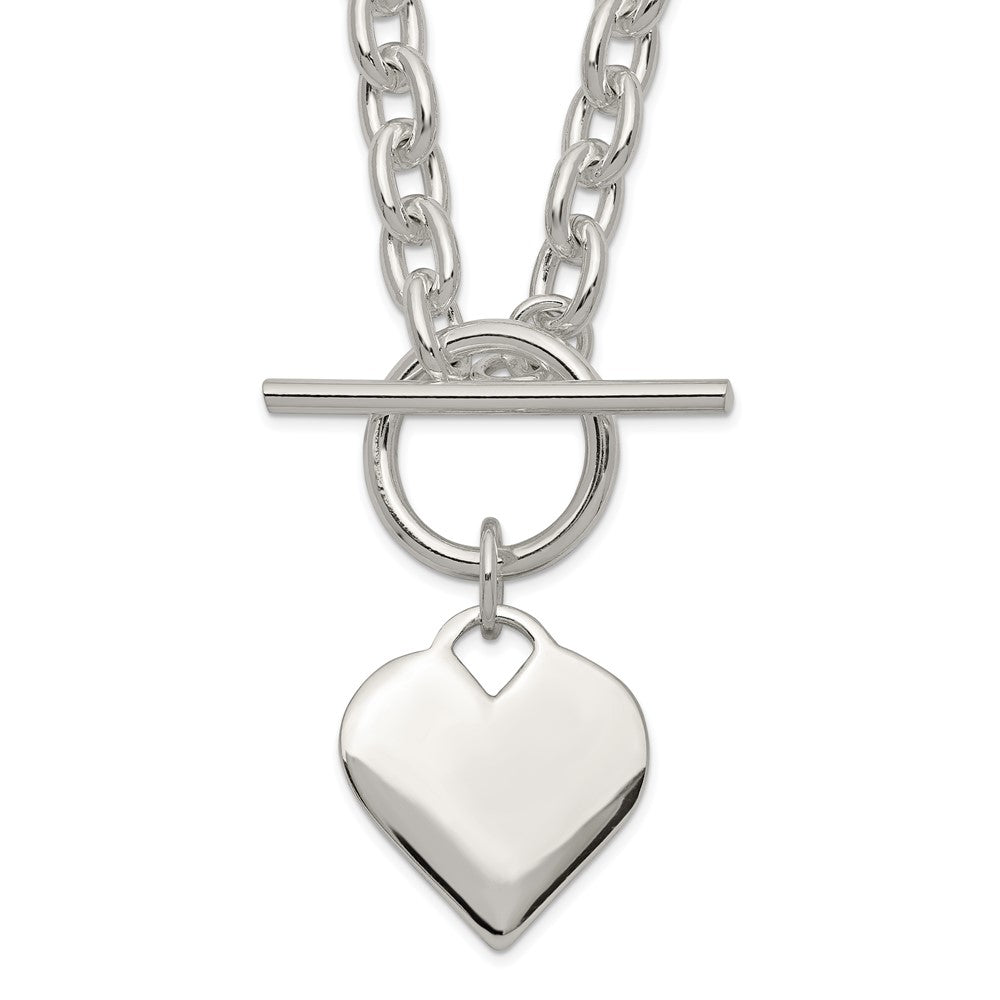 Sterling Silver Polished Engravable Heart Toggle Necklace