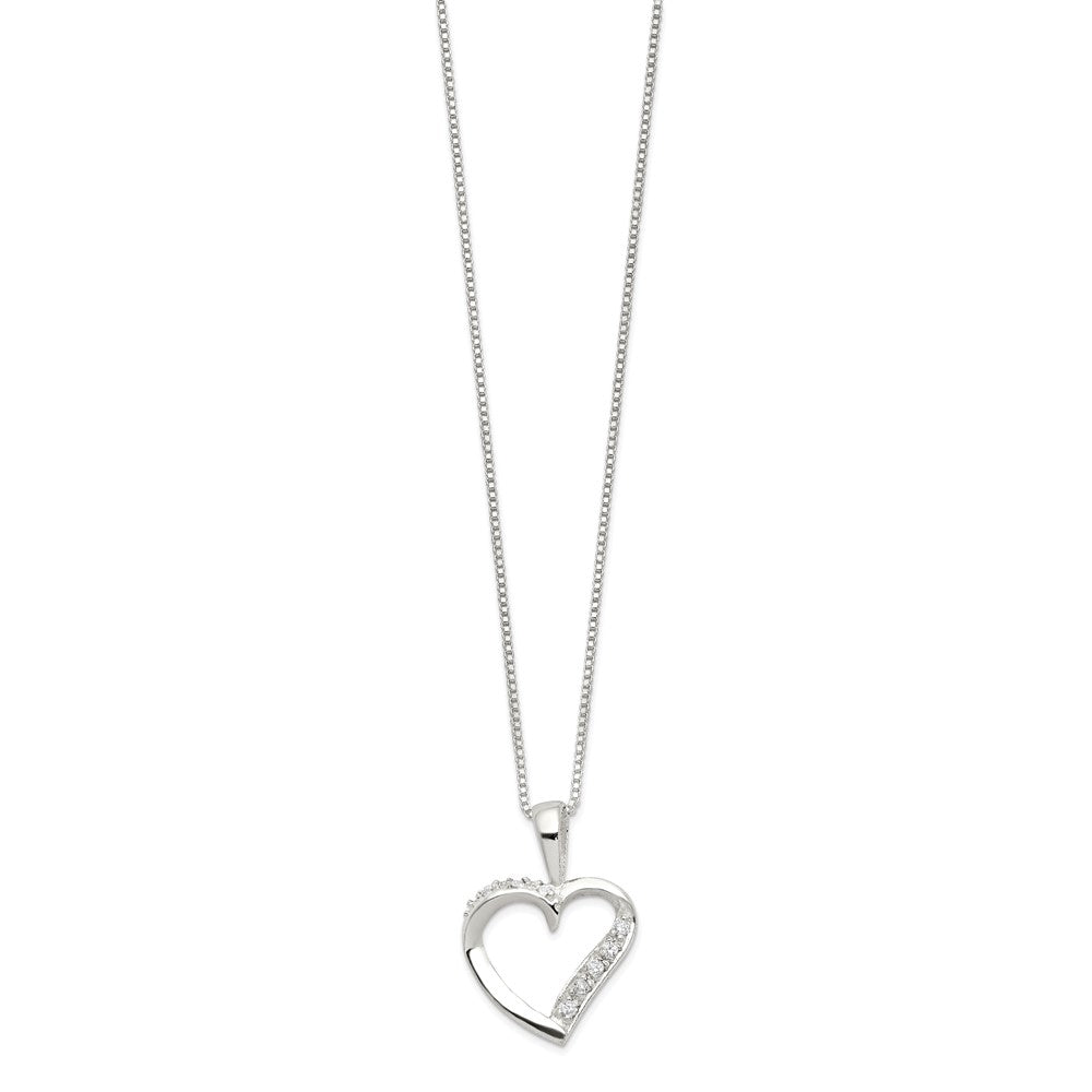 Sterling Silver Polished CZ Heart Necklace