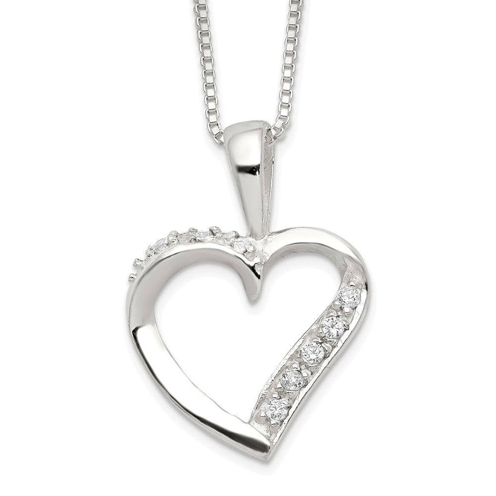 Sterling Silver Polished CZ Heart Necklace