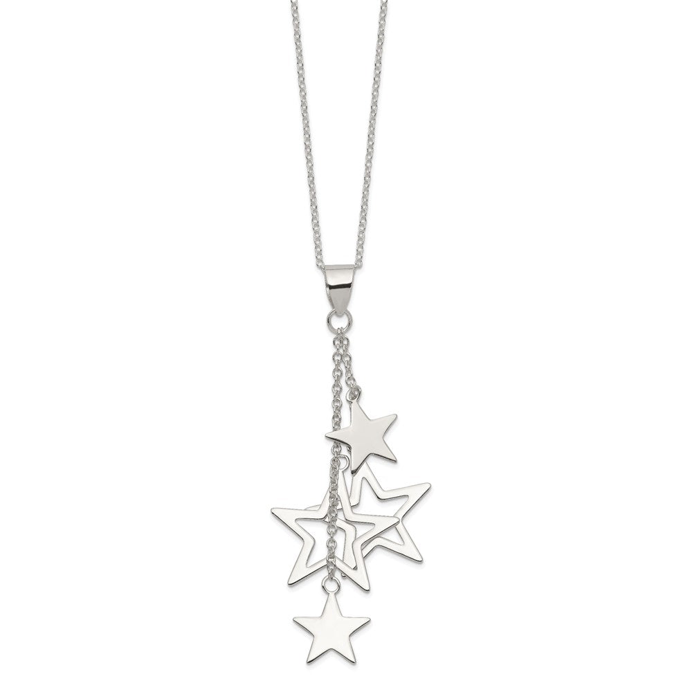 Sterling Silver Rhodium-plated Polished Dangling Stars Necklace