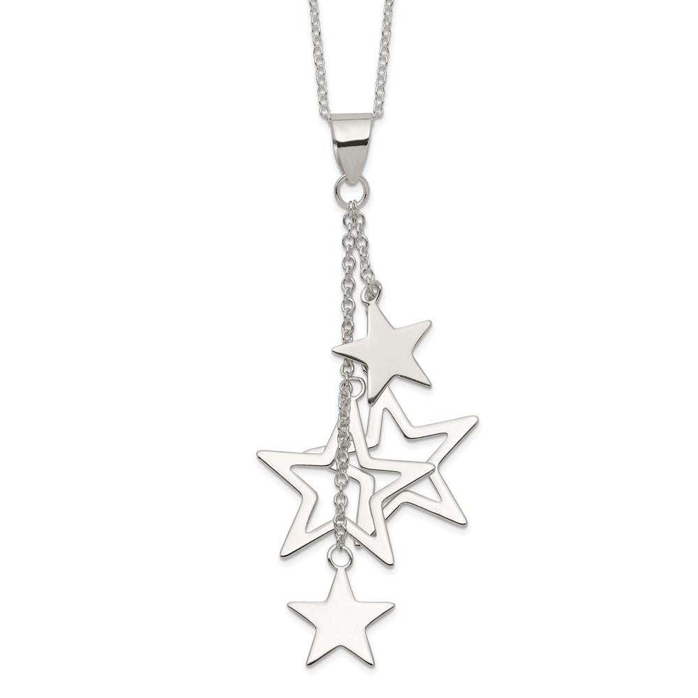 Sterling Silver Rhodium-plated Polished Dangling Stars Necklace