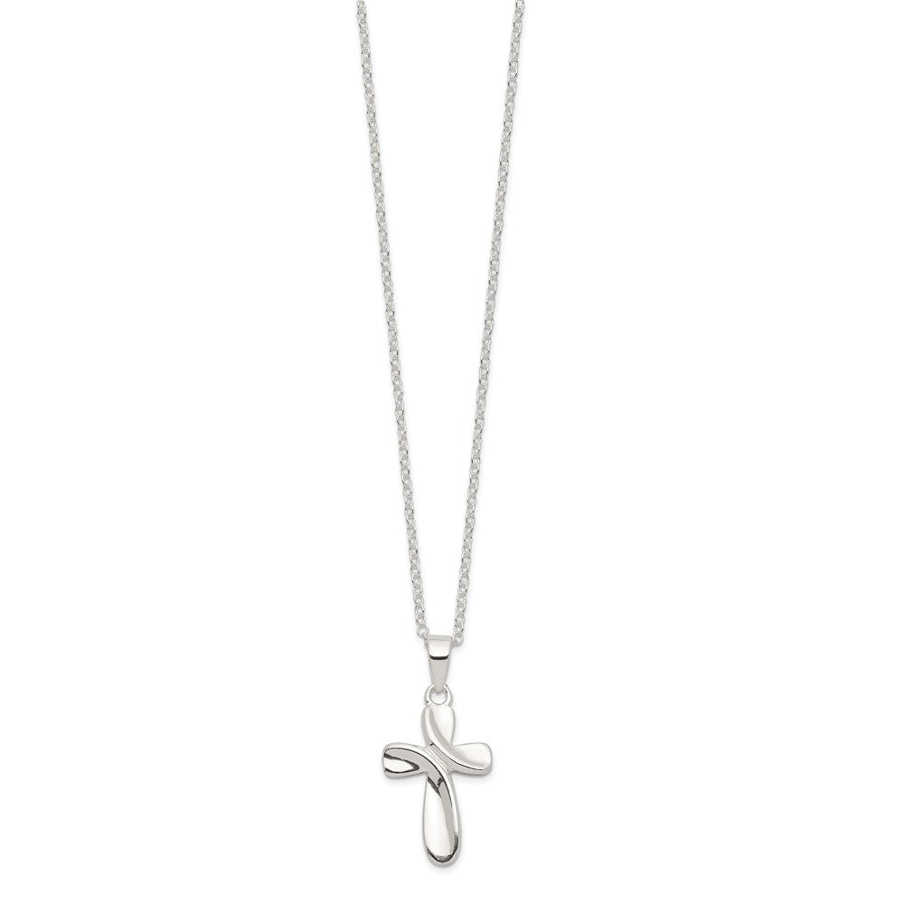 Sterling Silver Rhodium-plated Ribbon Cross Necklace