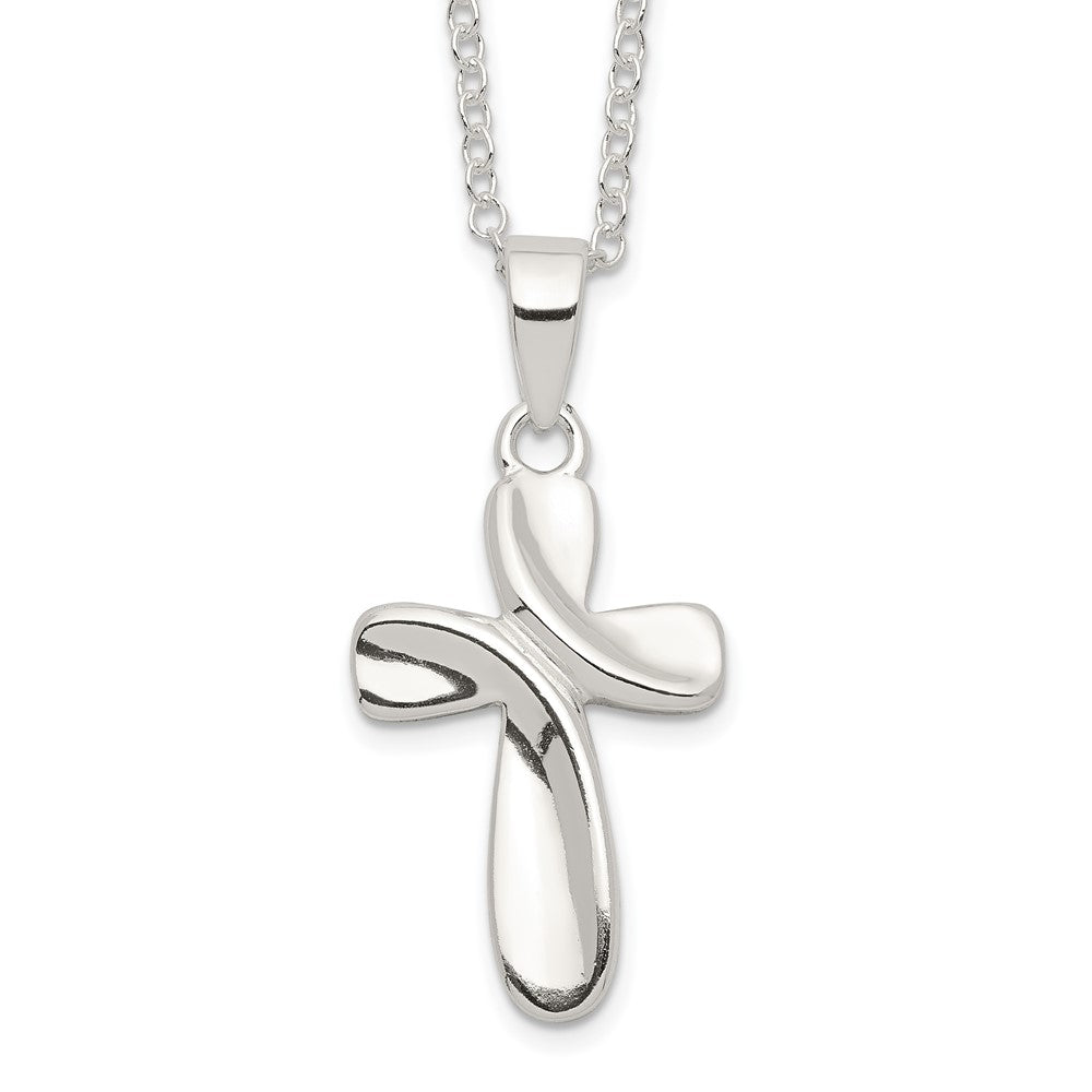 Sterling Silver Rhodium-plated Ribbon Cross Necklace
