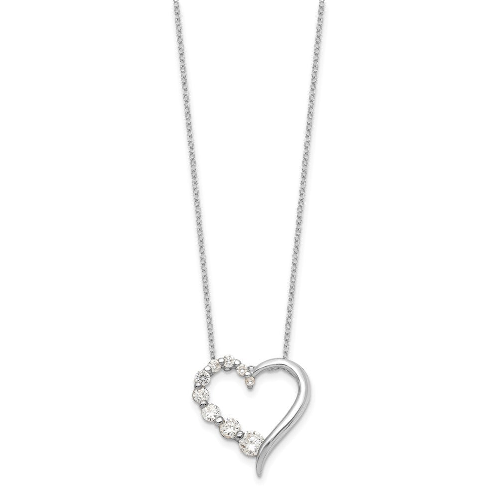 Sterling Silver Rhodium-plated Polished Open Heart CZ Journey Necklace