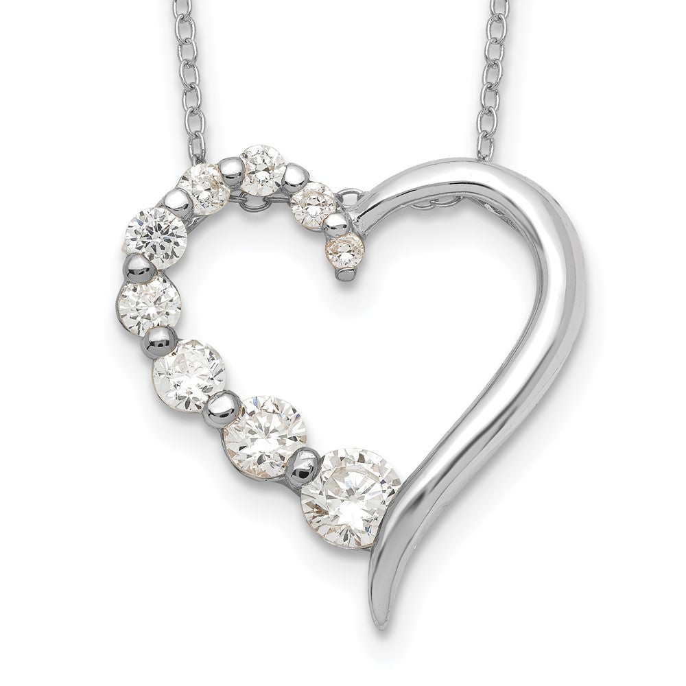 Sterling Silver Rhodium-plated Polished Open Heart CZ Journey Necklace