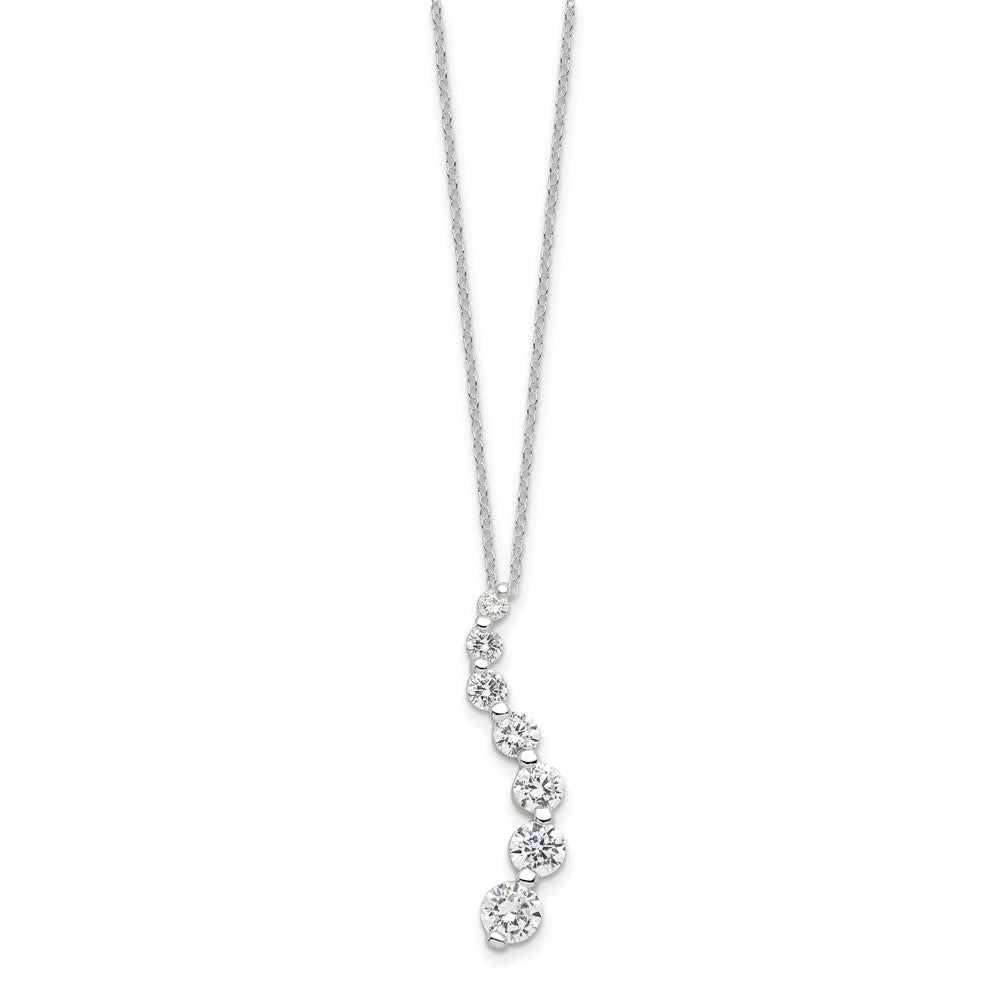 Sterling Silver Rhodium-plated Curved Graduated CZ Journey Necklace
