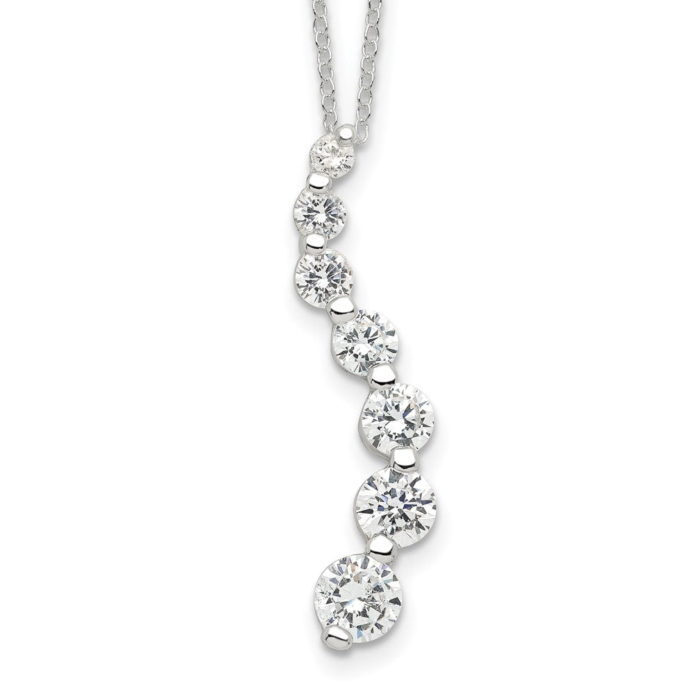 Sterling Silver Rhodium-plated Curved Graduated CZ Journey Necklace