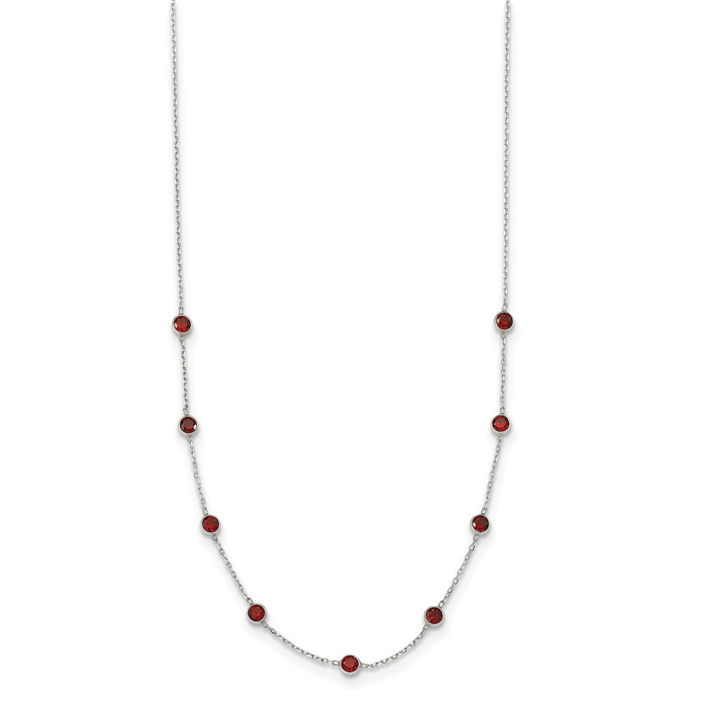 Sterling Silver Bezel-set Red CZ 9-Station Necklace