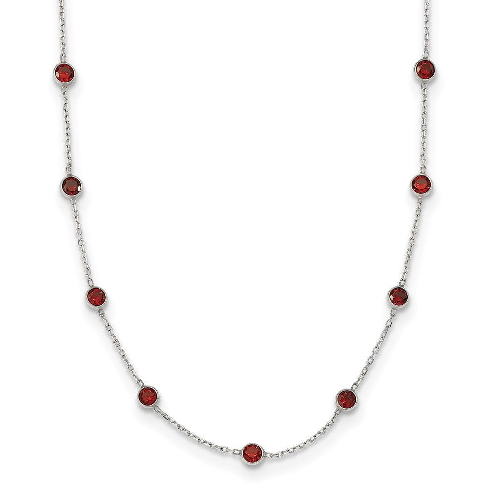 Sterling Silver Bezel-set Red CZ 9-Station Necklace