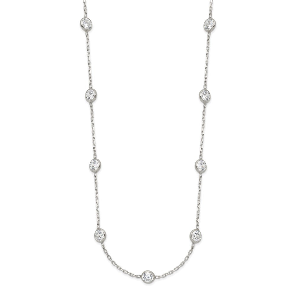 Sterling Silver Clear Bezel-set CZ 11-Station with Extension Necklace