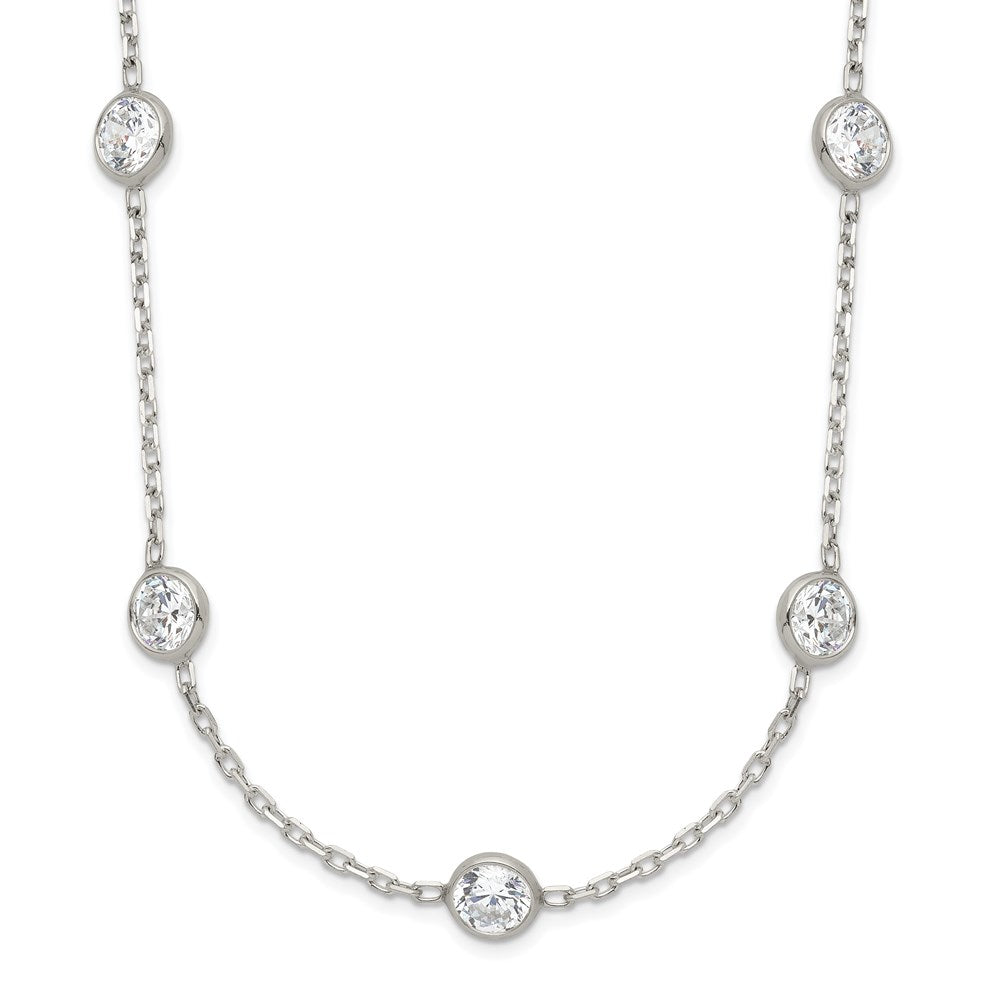 Sterling Silver Clear Bezel-set CZ 11-Station with Extension Necklace
