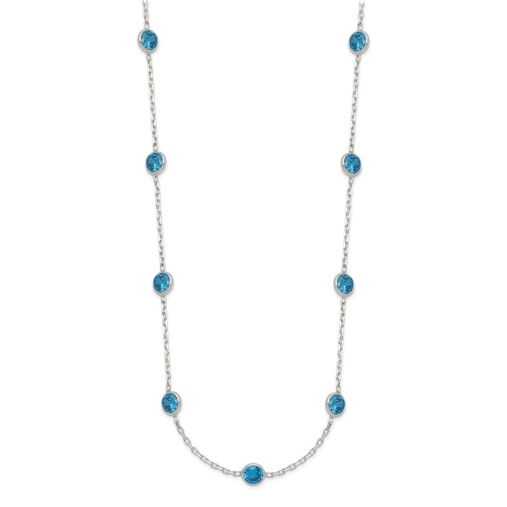 Sterling Silver Bezel-set Blue CZ 9-Station Necklace