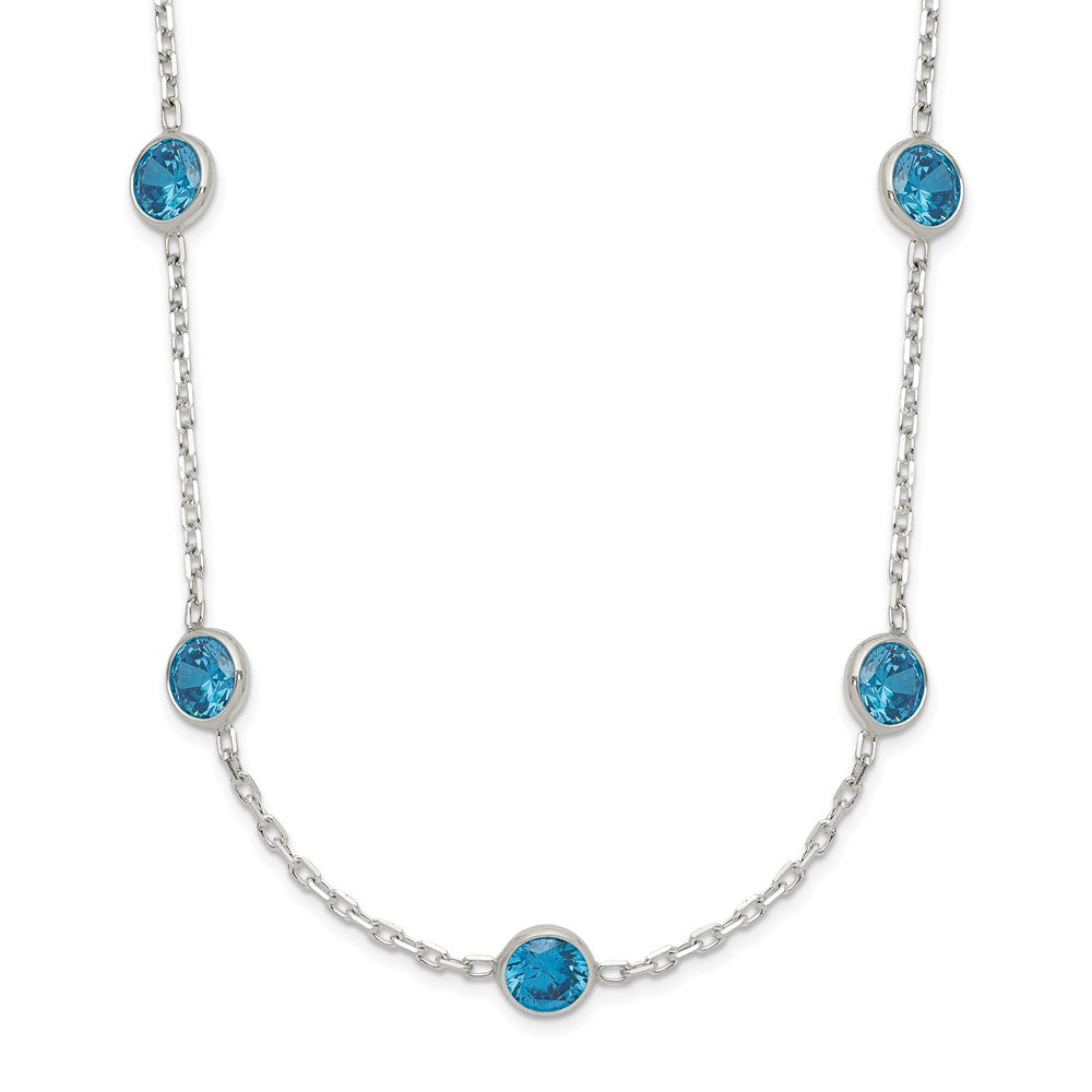 Sterling Silver Bezel-set Blue CZ 9-Station Necklace