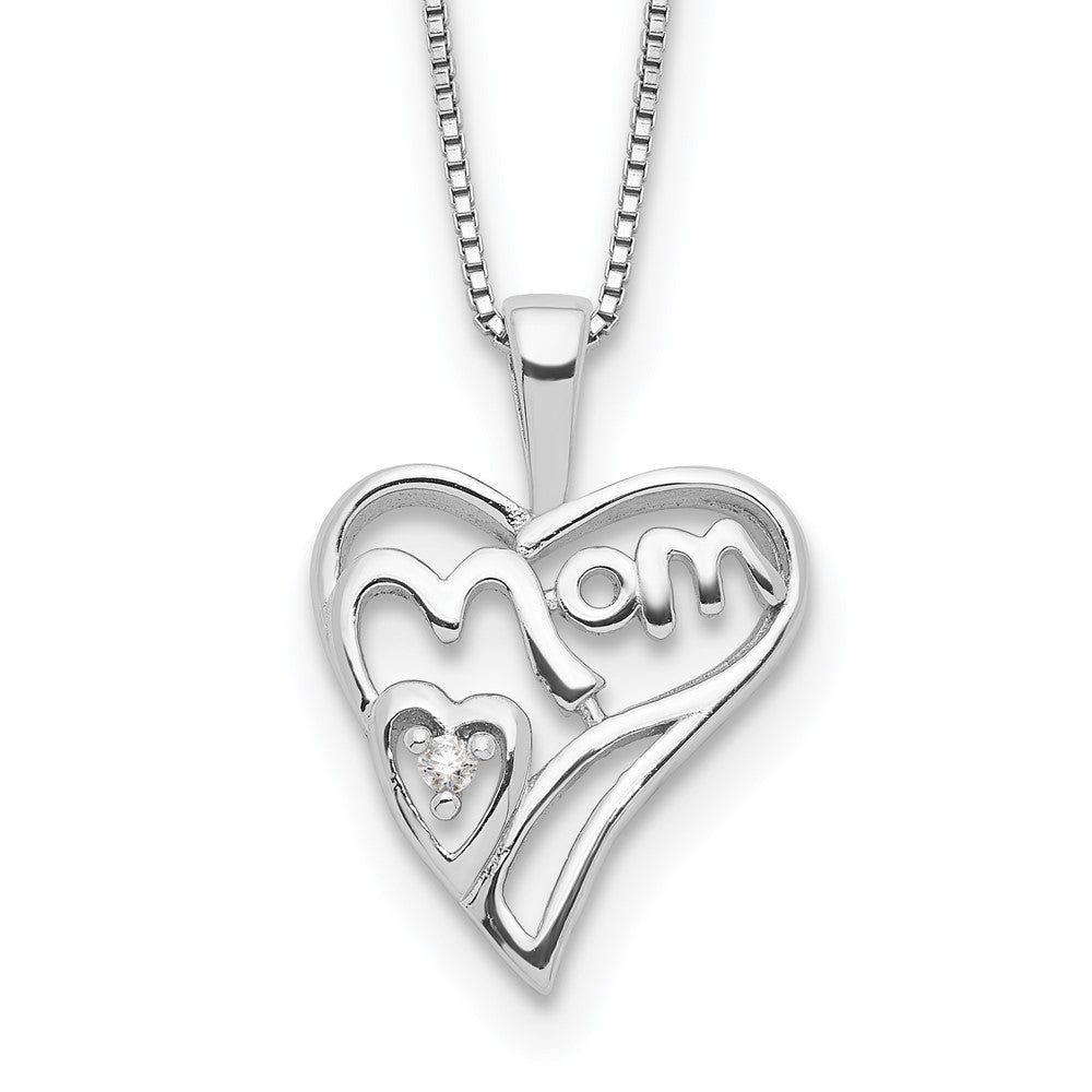 Sterling Silver Rhodium-plated Diamond Mom Necklace