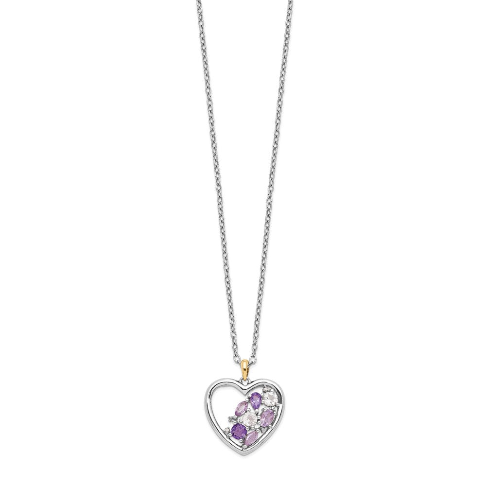 Brilliant Gemstones Sterling Silver with 14K Accent Rhodium-plated Amethyst and White Topaz and Diamond 18 Inch Necklace with 2 Inch Extender