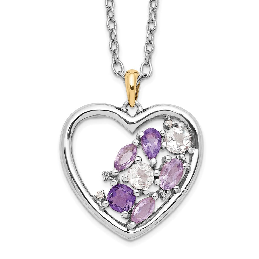 Brilliant Gemstones Sterling Silver with 14K Accent Rhodium-plated Amethyst and White Topaz and Diamond 18 Inch Necklace with 2 Inch Extender