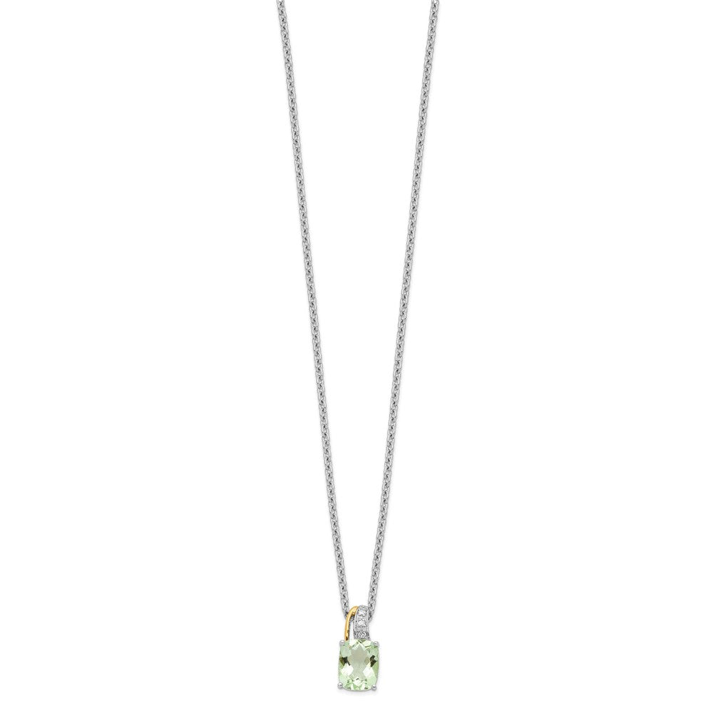 Brilliant Gemstones Sterling Silver with 14K Accent Rhodium-plated Green Quartz and Diamond 18 Inch Necklace with 2 Inch Extender