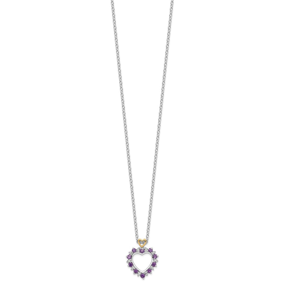 Brilliant Gemstones Sterling Silver with 14K Accent Rhodium-plated Amethyst and Diamond 18 Inch Necklace with 2 Inch Extender