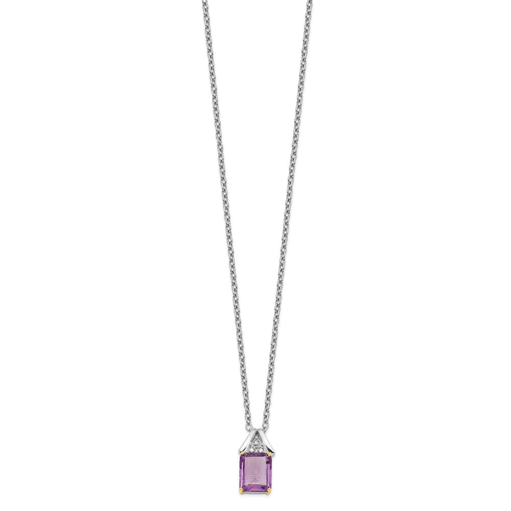 Brilliant Gemstones Sterling Silver with 14K Accent Rhodium-plated Amethyst and Diamond 18 Inch Necklace with 2 Inch Extender