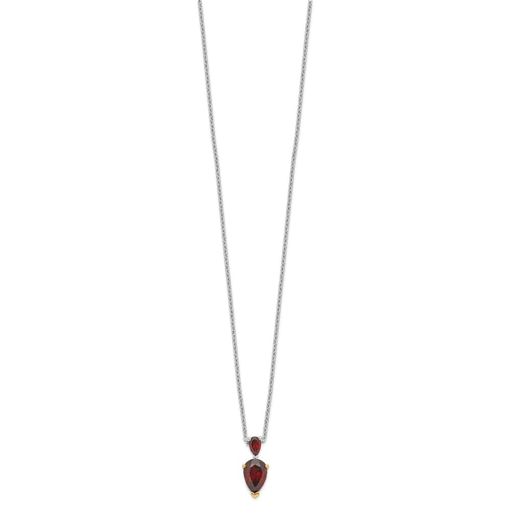 Brilliant Gemstones Sterling Silver with 14K Accent Rhodium-plated Garnet 18 Inch Necklace with 2 Inch Extender