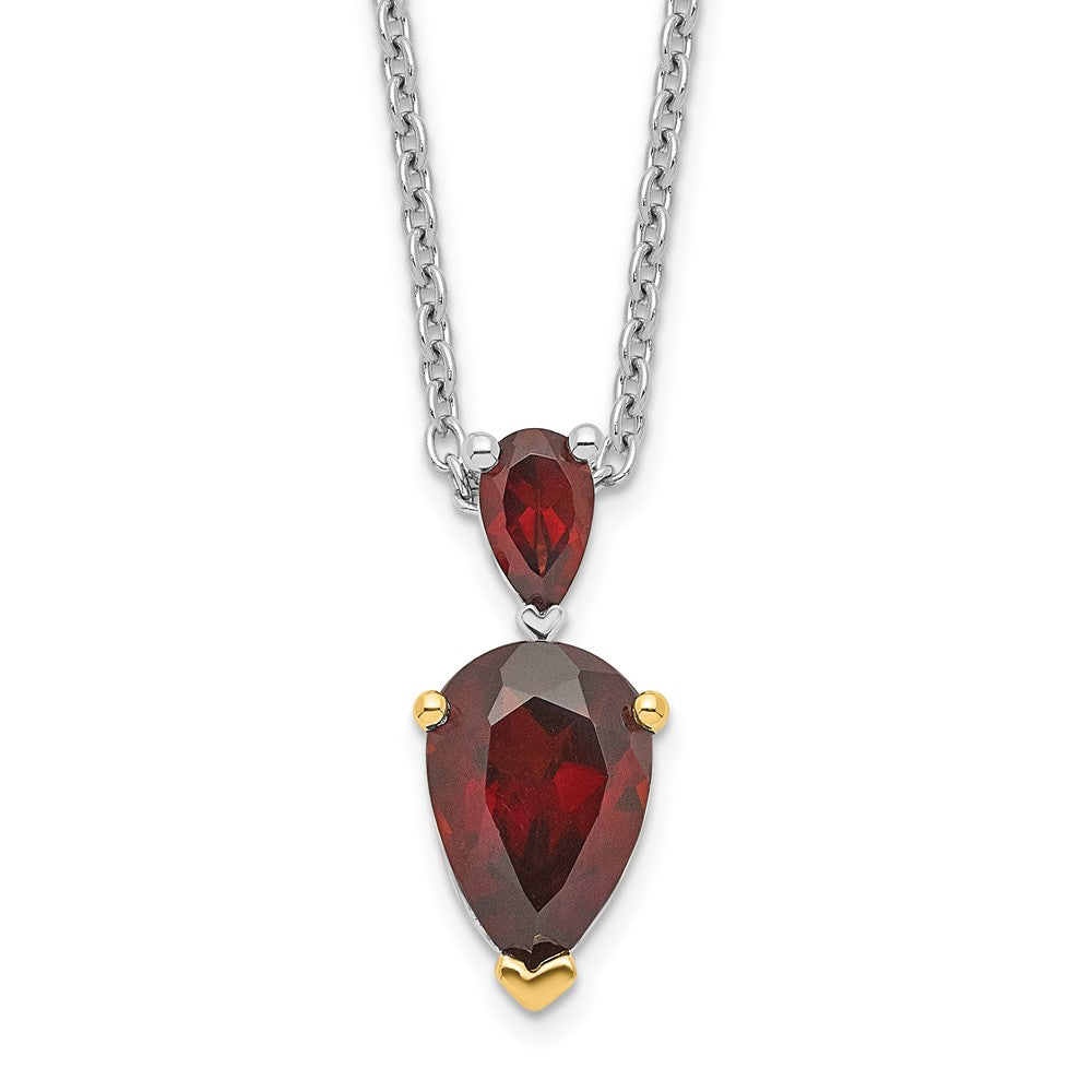 Brilliant Gemstones Sterling Silver with 14K Accent Rhodium-plated Garnet 18 Inch Necklace with 2 Inch Extender